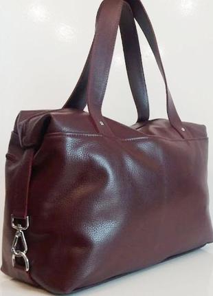 Женская объемная сумка из натуральной кожи марсала3 фото