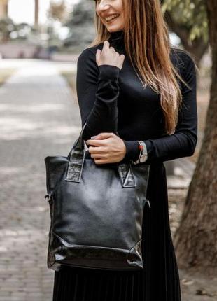 Интересная сумка делового стиля из натуральной кожи чёрный3 фото