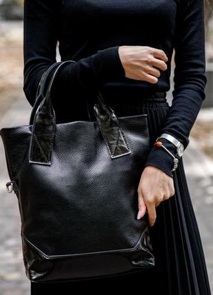 Интересная сумка делового стиля из натуральной кожи чёрный5 фото