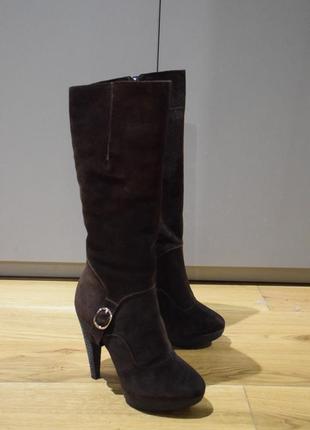 Чоботи коричневі замшеві на хутрі 38 р. barva moda