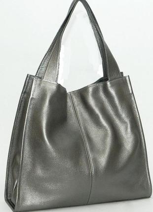 Фантастическая сумка шоппер из натуральной мягкой кожи графитовый2 фото