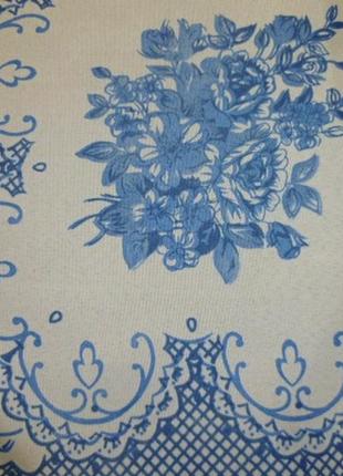 Легкий платок белый в синих цветах шелковистый 58см/60см,винтаж2 фото