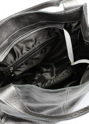 Фантастическая сумка шоппер из натуральной мягкой кожи графитовый5 фото