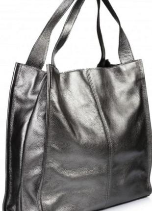 Фантастична сумка шоппер з натуральної м'якої шкіри графітовий4 фото