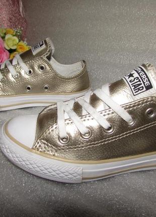 Converse all star =золотистые кожаные кеды = оригинал вьетнам р 30 / 20 см2 фото