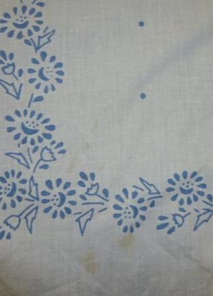 Хлопковый платок белый с синим принтом 75см/82см,винтаж