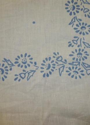 Хлопковый платок белый с синим принтом 75см/82см,винтаж