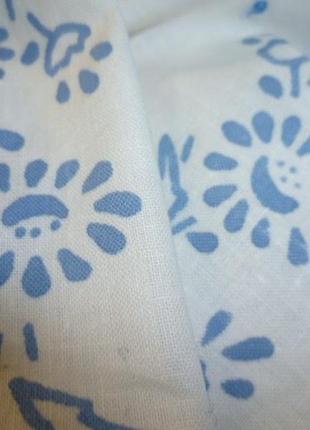 Хлопковый платок белый с синим принтом 75см/82см,винтаж
