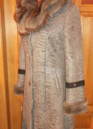 Дубленка серая с капюшоном  пальто шуба р. s-xs - classic2 фото