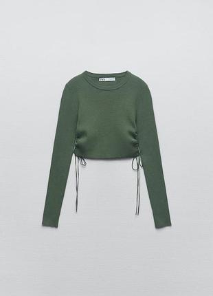 Топ лонг лонгслів в рубчик з довгим рукавом на зав’язках збоку zara / топ с длинным рукавом, лонгслив на завязках сбоку