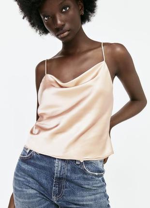Чудова літня блискуча майка топ атласна шифонова з відблиском золотиста zara
