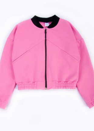 Укорочений рожевий бомбер для дівчат підлітків , кроп толстовка на блискавці, трикотажна кроп куртка підліткова, кардиган на молнії4 фото