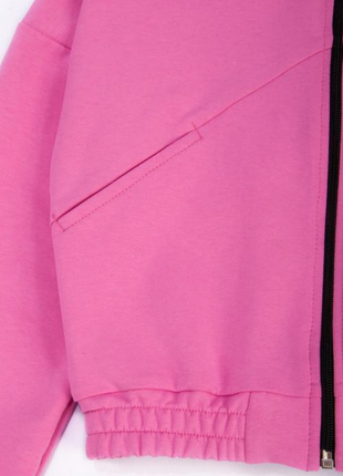 Укорочений рожевий бомбер для дівчат підлітків , кроп толстовка на блискавці, трикотажна кроп куртка підліткова, кардиган на молнії5 фото