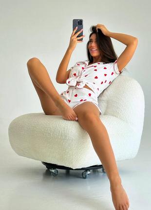 Пижама летняя из муслина шорты рубашка хлопок7 фото