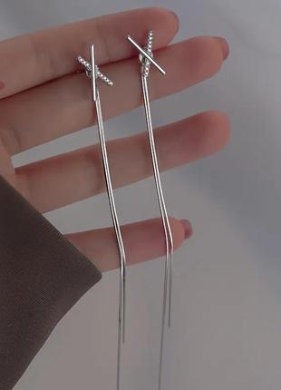 Довгі сережки срібло 925 покриття сережки ланцюжки кристали2 фото