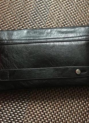 Чоловічий шкіряний чорний клатч гаманець портмоне барсетка шкіряний гаманець з ремінцем6 фото