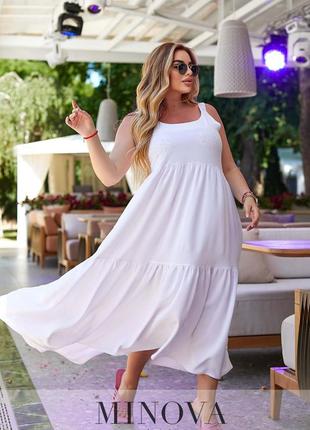 Легка біла штапельна довга сукня максі вільного крою 46-68 розміру 6 кольорів