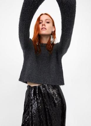 Zara серый укороченный свитер оверсайз  м1 фото