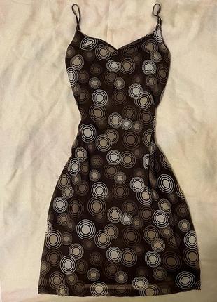 Сукня шифонова коричнево чорних кольорів майка з бретелями міні плаття легка літня сукня y2k панк гранж альт