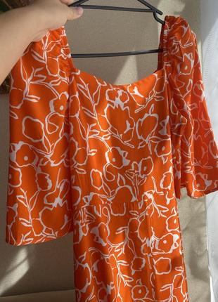 Яркое платье миди оранжевое с белым 100% вискоза платья zara5 фото