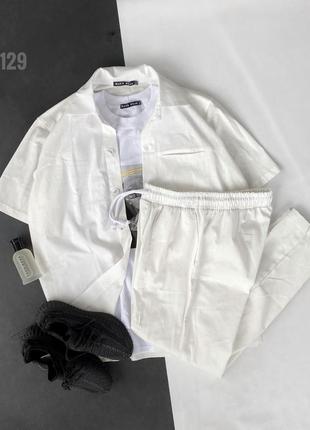Костюм чоловічий сорочка та брюки льняний білий3 фото