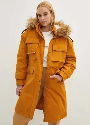 Шикарная зимняя парка на шерпе с эко опушкой lc waikiki outerwear camel.4 фото