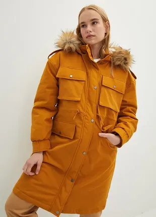 Шикарная зимняя парка на шерпе с эко опушкой lc waikiki outerwear camel.6 фото