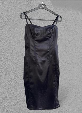 Жіноче коктейльне плаття сукня якісне аталасне чорне вечірнє на бретелях нарядне міді стильне круте