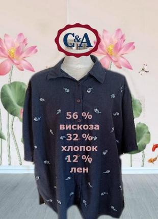 🌻c&a canda льон віскоза жіноча красива жіноча сорочка великий розмір т синя в квіточки 🌻
