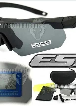 Тактические защитные очки ess crossbow с 3 линзами и диоптрийной вставкой - черные1 фото