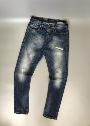 Стильные темно синие джинсы jack jones с порванностями, потертостями, рваные, плотные, прямые, джек джонс