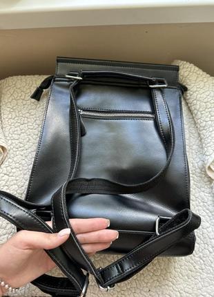 Идеальный черный кожаный рюкзак-сумка натуральная кожа5 фото