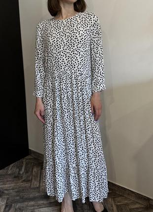 Zara вискоза сукн натуральная длинная в горошек свободного кроя1 фото