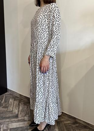 Zara вискоза сукн натуральная длинная в горошек свободного кроя4 фото