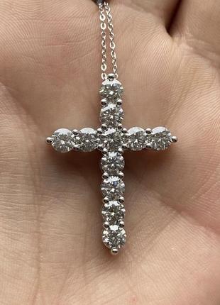 Серебряная цепочка с крестиком в стиле тиффани tiffany t&co  инкрустированная камнями «бриллиантами» муассанитами1 фото