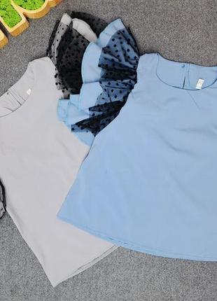 Нежная школьная блуза - блузка в голубом / сером цвете