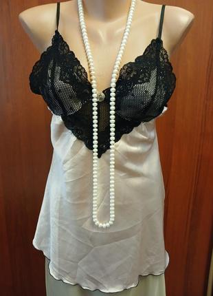 Шовковий топ майка мереживо рожева  люкс білизна кружевной шелковый топ розовый  м с 44 46