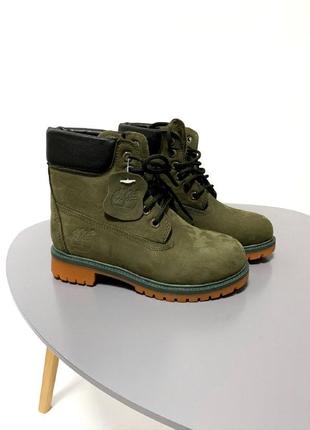 Шикарные женские зимние ботинки  с мехом  timberland khaki2 фото