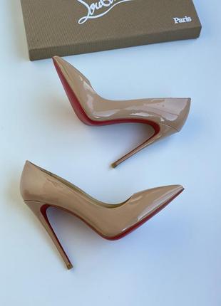 Женские туфли лодочки бежевые на каблуке лабутен в стиле лабутены  louboutin so kate 12 и 10 см3 фото