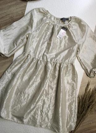 Кремовое блестящее мини платье2 фото