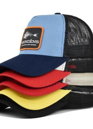 Кепка тракер grундens (рыба, скелет рыбы) с сеточкой красно-синяя, унисекс wuke one size