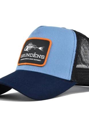 Кепка тракер grундens (рыба, скелет рыбы) с сеточкой красно-синяя, унисекс wuke one size