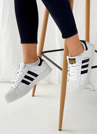 Женские кожаные кроссовки adidas superstar white адидас суперстар5 фото