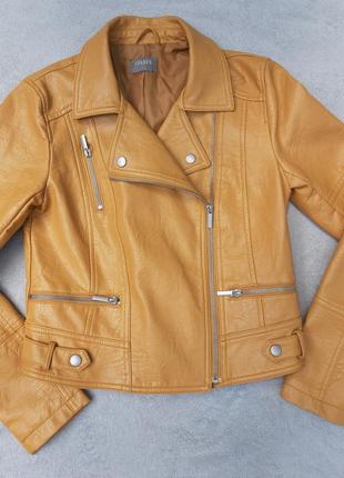 Эффектная куртка-косуха эко-кожа oasis насыщенного желтого цвета размер s/uk102 фото