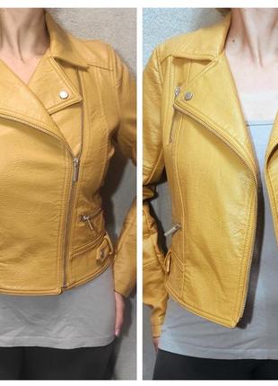 Эффектная куртка-косуха эко-кожа oasis насыщенного желтого цвета размер s/uk1010 фото