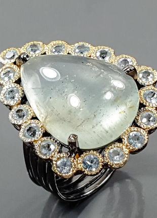 Серебряное кольцо с аквамарином и топазом (натуральный), серебро 925 пр. размер 18,751 фото