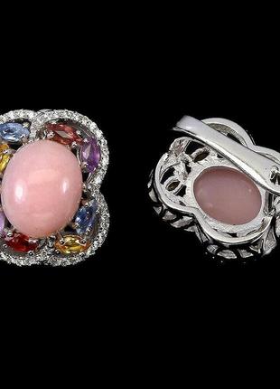 Срібні сережки з рожевим опалом і сапфірами (натуральний), срібло 925 пр.2 фото