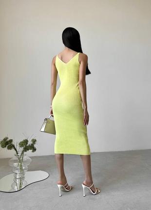 Жіночий літній легкий лимонний сарафан міді в рубчик облягаюче плаття в рубчик2 фото