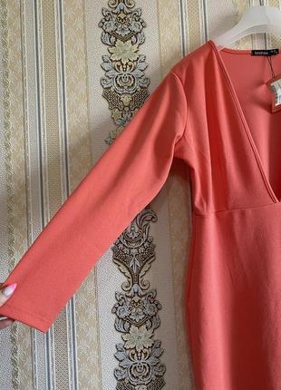 Стильное платье миди, розово-персиковое платье, сукня2 фото