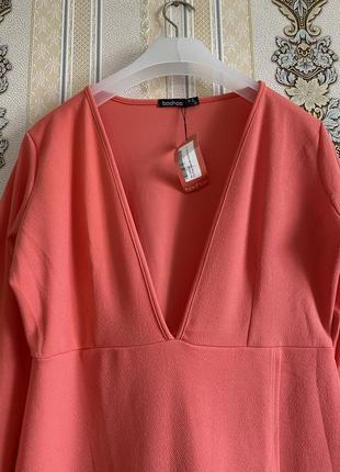 Стильное платье миди, розово-персиковое платье, сукня3 фото